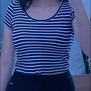 Blue and white striped crop top